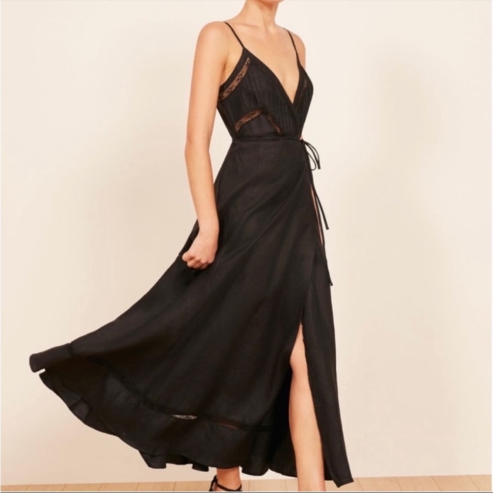 NEW REFORMATION DARIA WRAP DRESS IN BLACK LINEN Size M NWT
